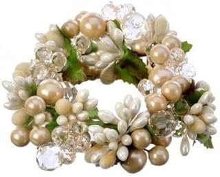 4 Inch Crystal and Pearl Berry Candle Ring, Champagne White, Fits 1.75 I...