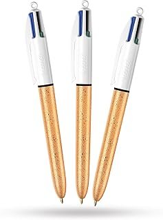 BIC 4-Colour Champagne Pens Multi Pen Retractable Frosted Gold Barrel De...