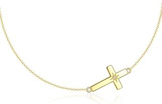 KECHO 14K Solid Gold Sideways Cross Necklace for Women Delicate Gold Pen...
