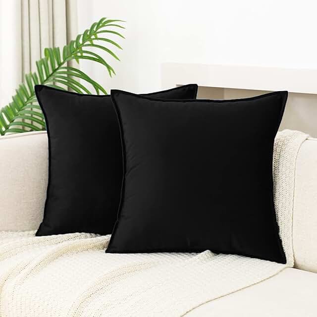 JIAHANNHA Velvet Black Throw Pillow Covers 18×18 Inches Pack of 2 Decora...