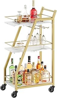Bar Cart, Gold Bar Cart for The Home, Small Bar Cart on Wheels, Beverage...