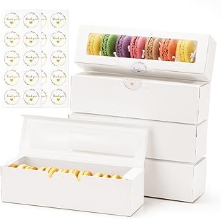20 Pack Macaron Boxes with Window - 7.3x2x2 in Macaron Packaging Contain...