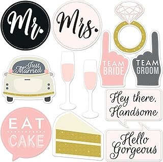 Wedding Photo Booth Props - 12 Pieces, Black & Blush - Fun Photoshoot Pa...