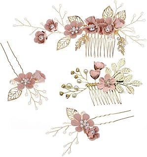 NUOBESTY 4Pcs Wedding Hair Clip Comb Handmade Bridal Hair Clip Pearl Flo...