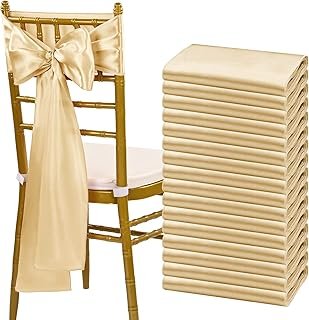 fani 60 PCS Champagne Satin Chair Sashes Bows Universal Chair Cover for ...
