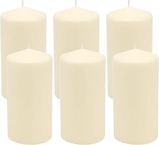 Stonebriar 6 Pack Tall 3 x 6 Inch 65 Hour Long Burning Unscented Ivory W...