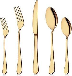 Aisoso Gold Silverware Set for 8, 40-Piece Gold Flatware Set Stainless S...