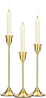Tifanso Taper Candle Stick Holder - 3PCS Brass Gold Pillar Tall Candlest...