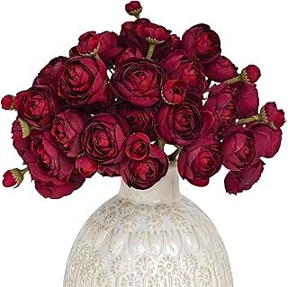 Letjolt Ranunculus Artificial Flower 18 Pcs Red Silk Ranunculus Wedding ...
