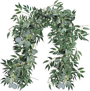 Fake Greenery Garlands Artificial Silver Dollar Eucalyptus Garland in Gr...