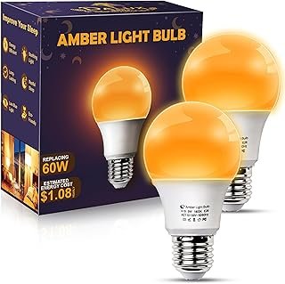 Amber Sleep Light Bulbs, Blue Light Blocking, A19 9W(60 Watt Equivalent)...