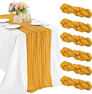 6 Pieces Mustard 10FT Cheesecloth Table Runner Boho Gauze Fabric Table R...