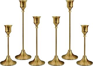 Set of 6 Brass Gold Candle Holders for Taper, Vintage Candlestick Holder...