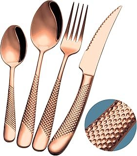 16-Piece ​Modern Copper Hammered Silverware Set with Ultra Sharp 2-IN-1 ...