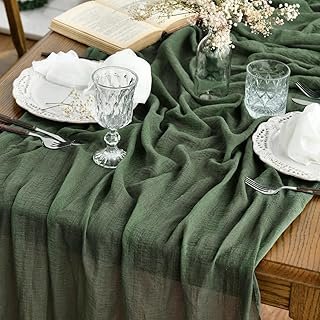 Artoid Mode Boho Cheesecloth Gauze Forest Green Wedding Table Runner, 12...