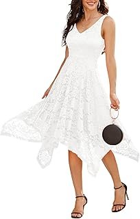 Meetjen Women's Lace Cocktail Party Dress 2025 Handkerchief Hem Bridesma...