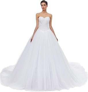 Sweetheart Tulle Ball Gown Wedding Dress, A-line Bridal Gown with Train