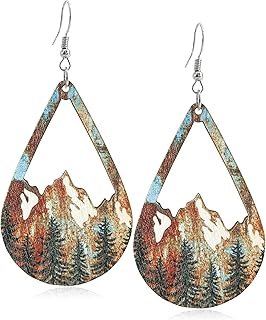 Handmade Bohemian Colorful Vintage Nature Wooden Mountain Dangle Drop Ea...