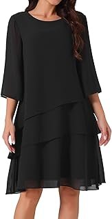 Women's Chiffon Dresses 3/4 Bell Sleeve Crewneck Tiered Layered Flowy Dr...
