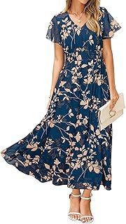 Simplee Womens Floral Maxi Dress Short Sleeve Summer Boho Wedding Guest ...