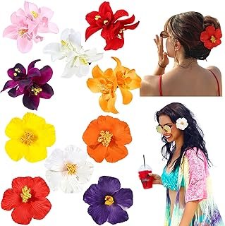 10 Pcs Hawaiian Flower Hair Clips for Women, Plumeria Hibiscus Hair Clip...
