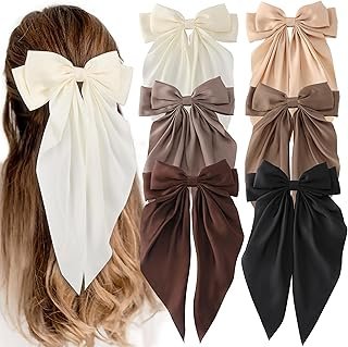 6 PCS Hair Bows for Women, Big Bow Hair Clips for Girls, Silky Satin Hai...