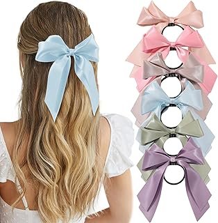 Yougeigy 6PCS Bow Hair Ties, Satin Hair Ribbon, Ribbon Hair Bows for Wom...