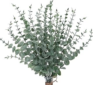 CEWOR 24pcs Eucalyptus Stems Artificial Eucalyptus Leaves Fake Greenery ...