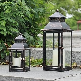 NEEDOMO Lanterns Decorative Outdoor&Indoor, Set of 2 Large Bronze Metal ...