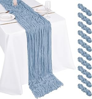 10 Pack Dusty Blue Cheesecloth Table Runner 17x108 Inch Boho Gauze Chees...