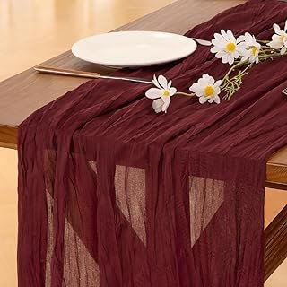 Socomi Burgundy Red Fall Thanksgiving Cheesecloth Table Runner Boho Rust...