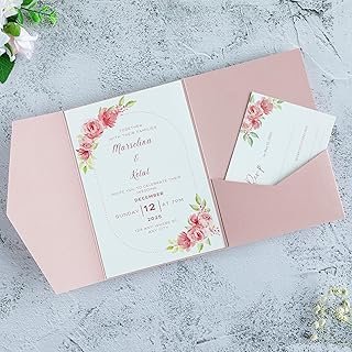 20 PCS Blush Pink Tri-fold Laser Cut Wedding Invitation Pockets for 5x7 ...