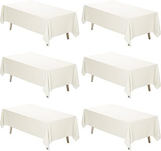 Fixwal 6 Pack Ivory Table Cloth, 70 x 120 Inch Polyester Fabric Tableclo...