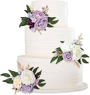 3PCS Cake Flowers Purple Cake Decorations Flowers Wedding Cake Topper fo...
