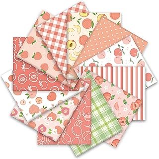 Whaline 12Pcs Peach Cotton Fabric Bundles Pink Green Peach Flower Plaid ...