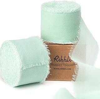 Ribbli Mint Green Chiffon Ribbon 1-1/2 inch x 20 Yard Handmade Fringe Ch...