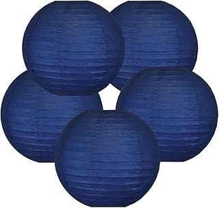 10 Inch Navy Blue Chinese Japanese Paper Lantern Lamp(Set of 5, Navy Blue)