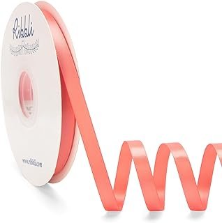 Ribbli Light Coral Satin Ribbon Double Faced Satin 3/8 Inch x Continuous...