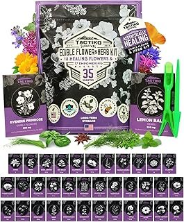 35 Tactiko Edible Flower & Herb Seeds Kit Variety - USA Grown Heirloom N...
