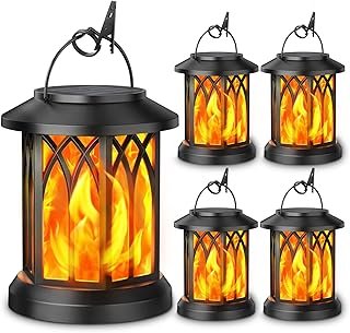 KOOPER 4 Pack Solar Lantern Outdoor Lights, Upgraded Flickering Flame So...