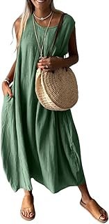 chouyatou Women's Summer Sleeveless Linen Tank Dress Casual Loose A-Line...