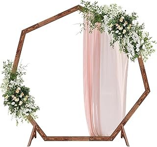 7.2FT Wooden Wedding Arch, Heptagon Wedding Arch for Ceremony, Wooden Ar...