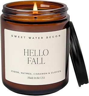 Sweet Water Decor Hello Fall Soy Candles - Fall Candle with Hot Cider, C...