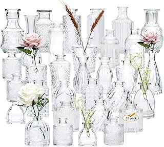 Brajttt Set of 32 Bud Vases for Flowers, Small Vintage Glass Bottles for...