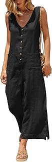 Yeokou Women Button Down Jumpsuits Cotton Linen Sleeveless Casual Wide L...