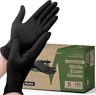FifthPulse [150 Count] Biodegradable Gloves - Black Nitrile Disposable G...