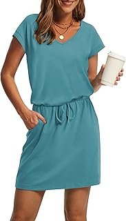 Summer Dresses for Women 2025 V Neck T Shirt Casual Mini Dresses Tie Wai...