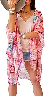 Swimsuit Coverup for Women Kimono Cardigan Beach Floral Boho Print Resor...