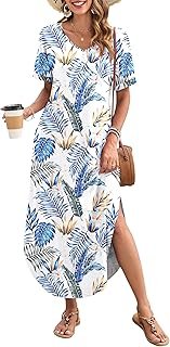 Women's Summer Maxi Dress 2025 Short Sleeve V Neck Casual Loose Sundress...