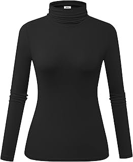 Womens Long Sleeve Turtleneck Slim Fitted Lightweight Casual Active Laye...